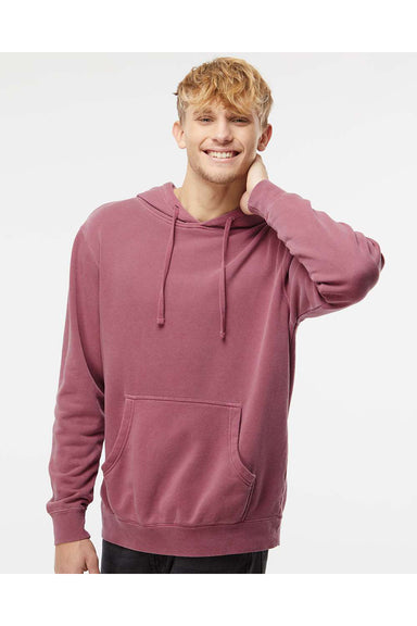 Independent Trading Co. PRM4500 Mens Pigment Dyed Hooded Sweatshirt Hoodie Maroon Model Front