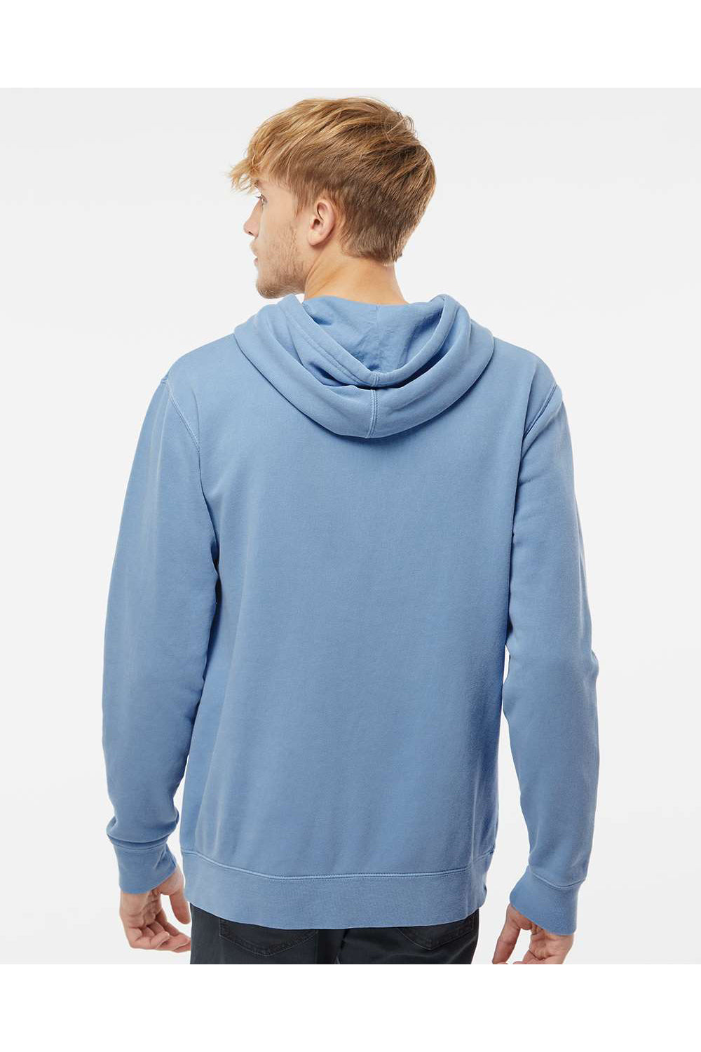 Independent Trading Co. PRM4500 Mens Pigment Dyed Hooded Sweatshirt Hoodie Light Blue Model Back