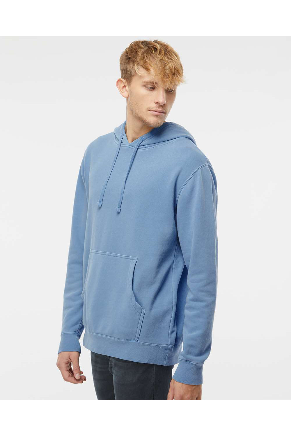 Independent Trading Co. PRM4500 Mens Pigment Dyed Hooded Sweatshirt Hoodie Light Blue Model Side