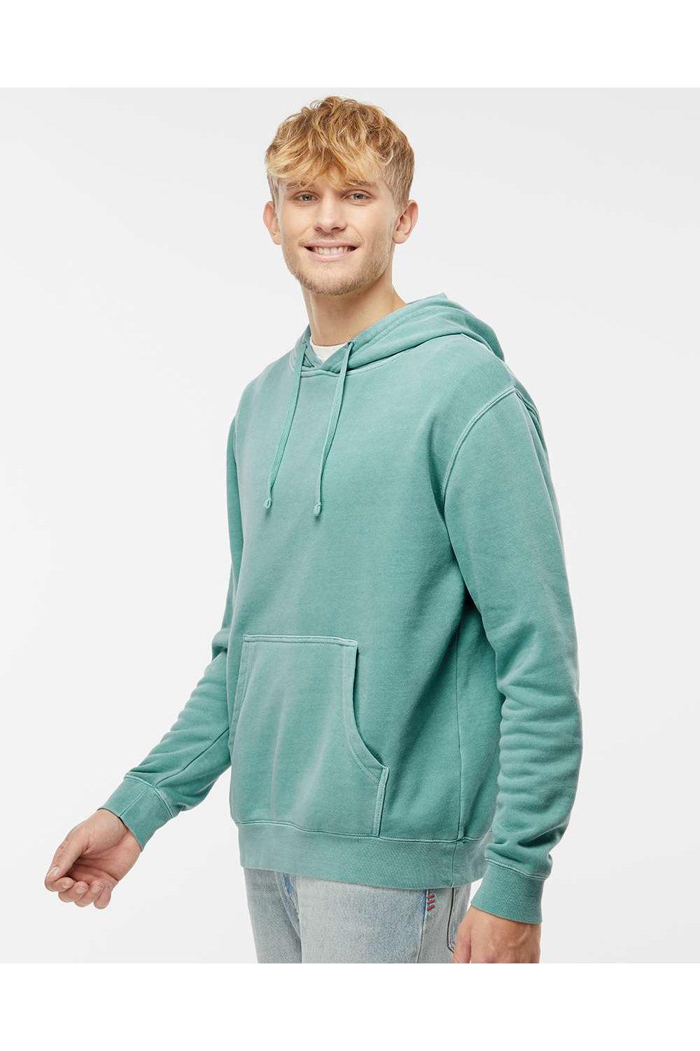 Independent Trading Co. PRM4500 Mens Pigment Dyed Hooded Sweatshirt Hoodie Mint Green Model Side