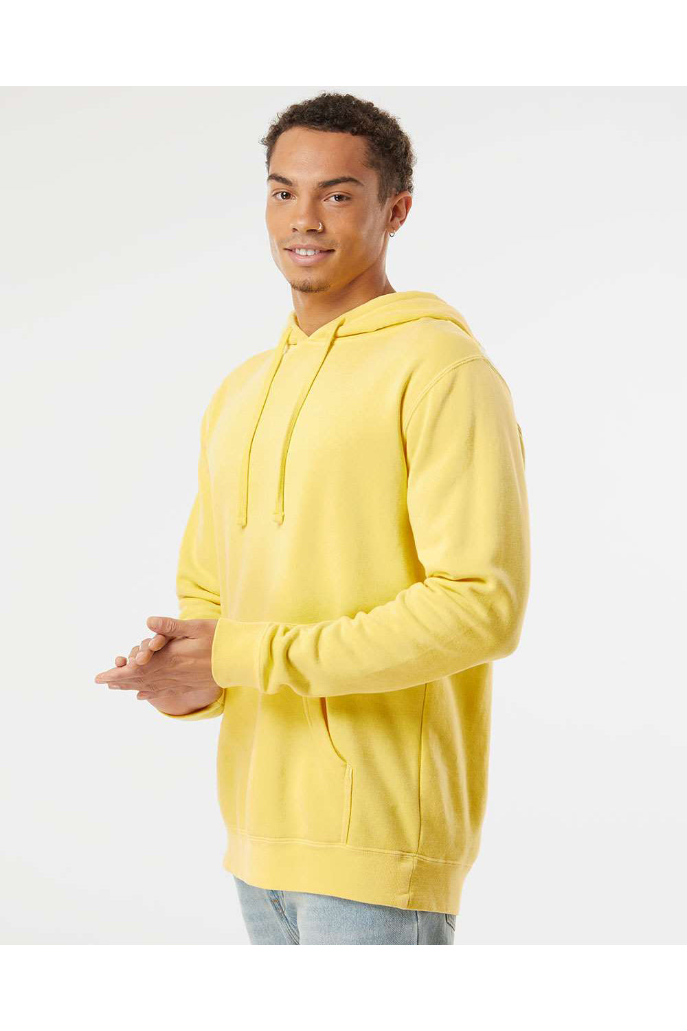 Independent Trading Co. PRM4500 Mens Pigment Dyed Hooded Sweatshirt Hoodie Yellow Model Side