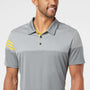 Adidas Mens 3 Stripes Colorblock Moisture Wicking Short Sleeve Polo Shirt - Vista Grey/Yellow - Closeout