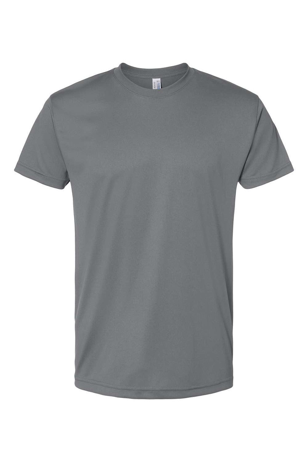 Bayside 5300 Mens USA Made Performance Short Sleeve Crewneck T-Shirt Charcoal Grey Flat Front