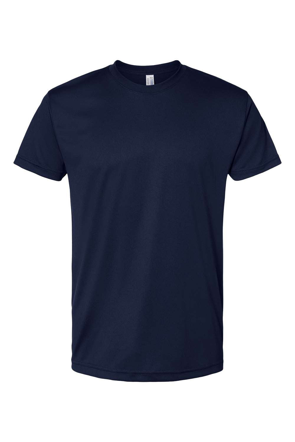 Bayside 5300 Mens USA Made Performance Short Sleeve Crewneck T-Shirt Navy Blue Flat Front