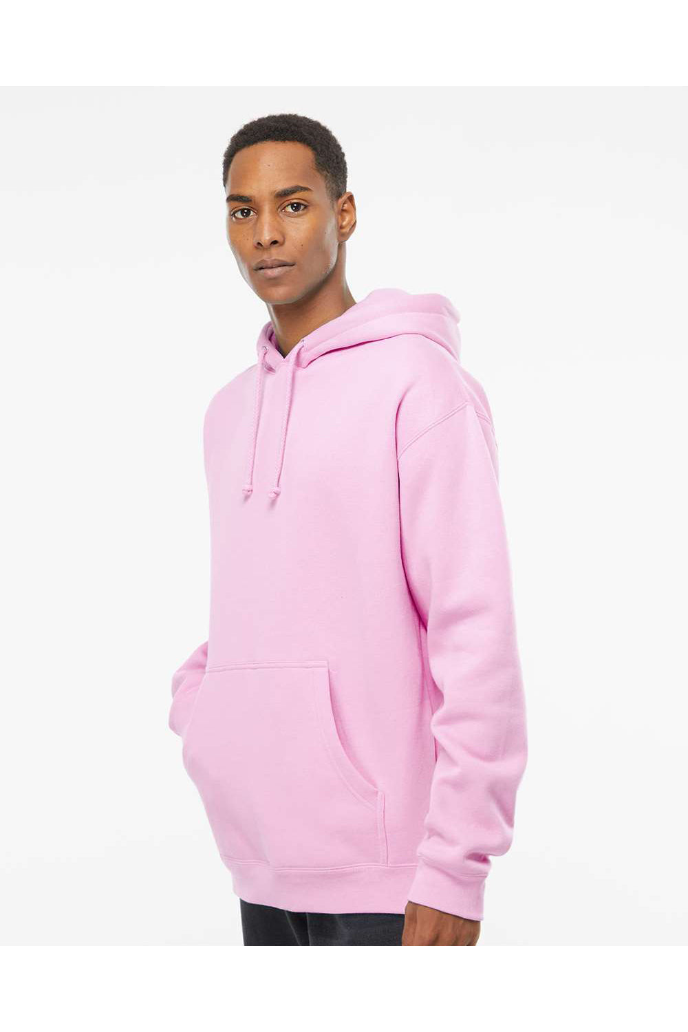 Independent Trading Co. IND4000 Mens Hooded Sweatshirt Hoodie Light Pink Model Side