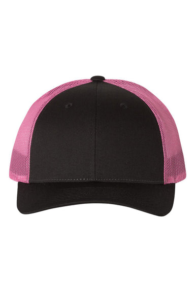 Richardson 115 Mens Low Pro Trucker Hat Black/Neon Pink Flat Front