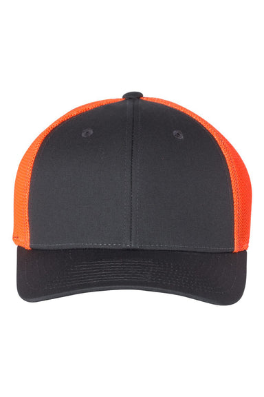 Richardson 110 Mens R-Flex Trucker Hat Charcoal Grey/Neon Orange Flat Front
