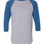 Augusta Sportswear Mens Raglan 3/4 Sleeve Crewneck T-Shirt - Heather Grey/Royal Blue