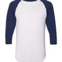 Augusta Sportswear Mens Raglan 3/4 Sleeve Crewneck T-Shirt - White/Navy Blue