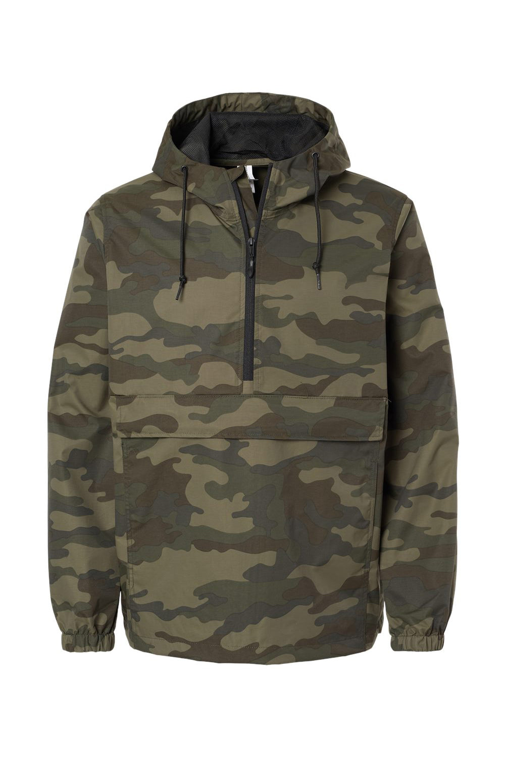 Independent Trading Co. EXP94NAW Mens Nylon Hooded Anorak Jacket Forest Green Camo Flat Front