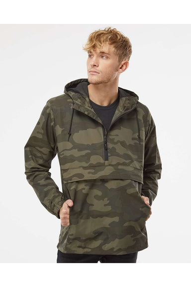 Independent Trading Co. EXP94NAW Mens Nylon Hooded Anorak Jacket Forest Green Camo Model Front