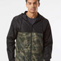 Independent Trading Co. Mens Water Resistant Full Zip Windbreaker Hooded Jacket - Black/Forest Green Camo - NEW