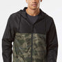 Independent Trading Company Mens Water Resistant Full Zip Windbreaker Hooded Jacket - Black/Forest Green Camo