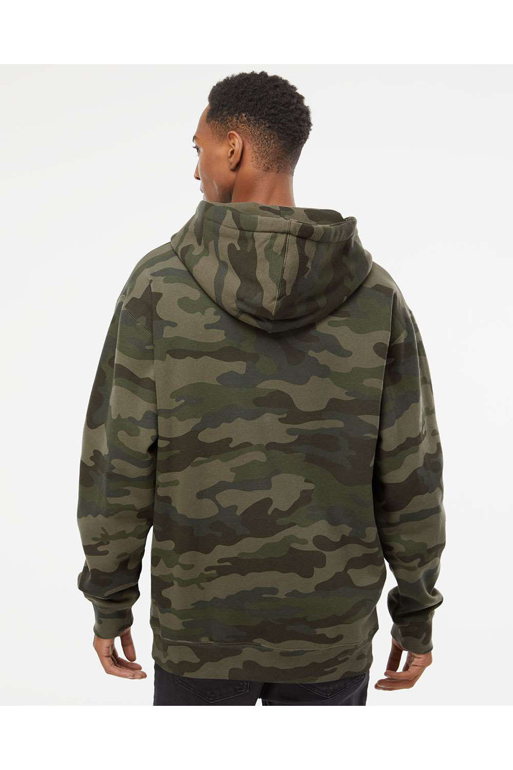 Independent Trading Co. IND4000 Mens Hooded Sweatshirt Hoodie Forest Green Camo Model Back