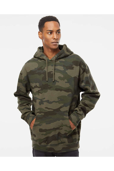 Independent Trading Co. IND4000 Mens Hooded Sweatshirt Hoodie Forest Green Camo Model Front
