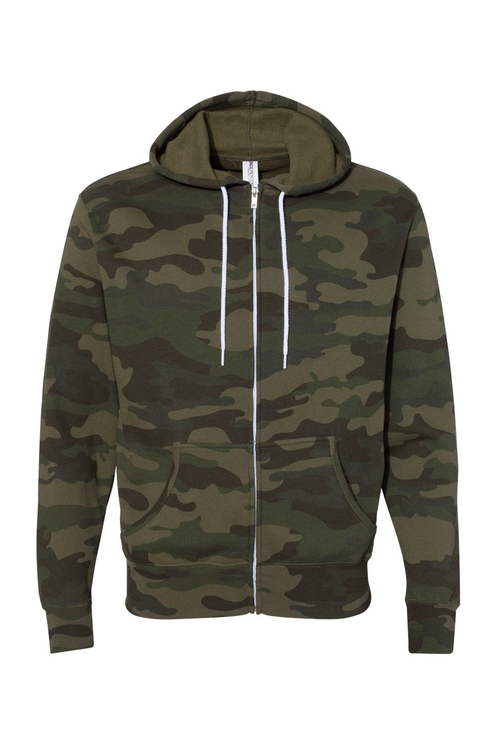 Independent Trading Co. AFX90UNZ Mens Full Zip Hooded Sweatshirt Hoodie Forest Green Camo Flat Front