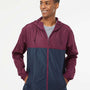 Independent Trading Co. Mens Water Resistant Full Zip Windbreaker Hooded Jacket - Maroon/Classic Navy Blue - NEW