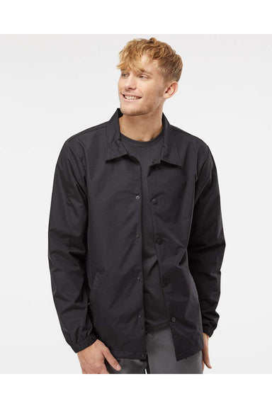 Independent Trading Co. EXP99CNB Mens Water Resistant Snap Down Coaches Jacket Black/Black Model Front