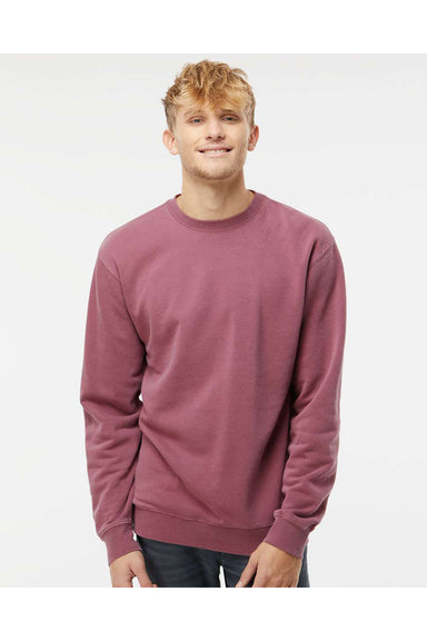 Independent Trading Co. PRM3500 Mens Pigment Dyed Crewneck Sweatshirt Maroon Model Front