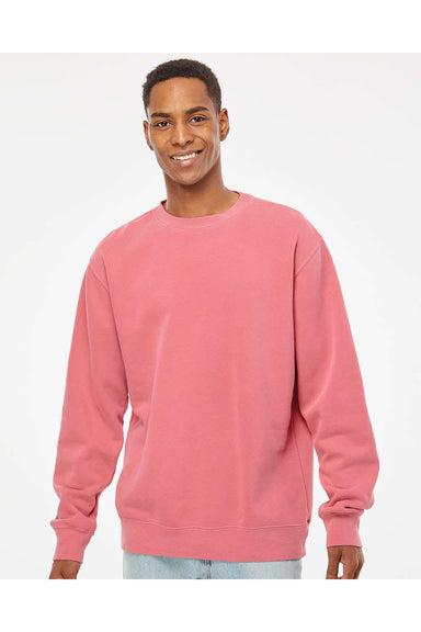 Independent Trading Co. PRM3500 Mens Pigment Dyed Crewneck Sweatshirt Pink Model Front