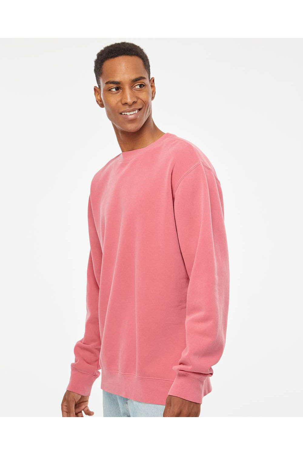 Independent Trading Co. PRM3500 Mens Pigment Dyed Crewneck Sweatshirt Pink Model Side