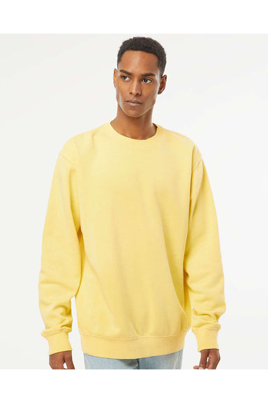 Independent Trading Co. PRM3500 Mens Pigment Dyed Crewneck Sweatshirt Yellow Model Front