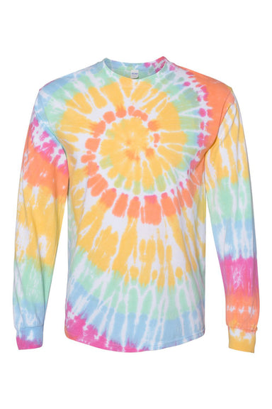 Dyenomite 240MS Mens Spiral Tie Dyed Long Sleeve Crewneck T-Shirt Aerial Spiral Flat Front