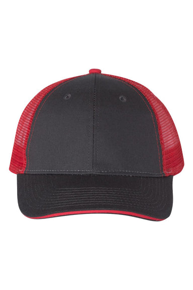 Valucap S102 Mens Sandwich Trucker Hat Charcoal Grey/Red Flat Front