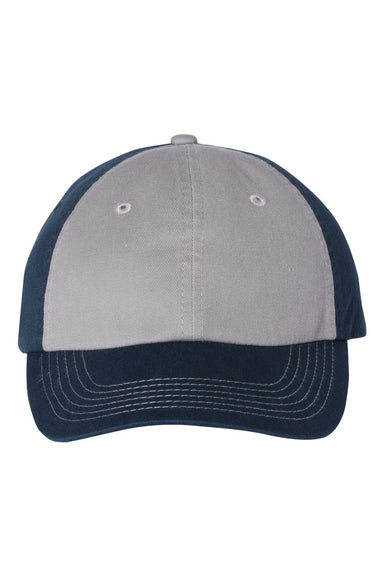 Valucap VC300A Mens Adult Bio-Washed Classic Dad Hat Grey/Navy Blue Flat Front