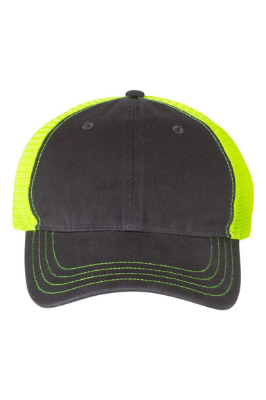 Richardson 111 Mens Garment Washed Trucker Hat Charcoal Grey/Neon Yellow Flat Front
