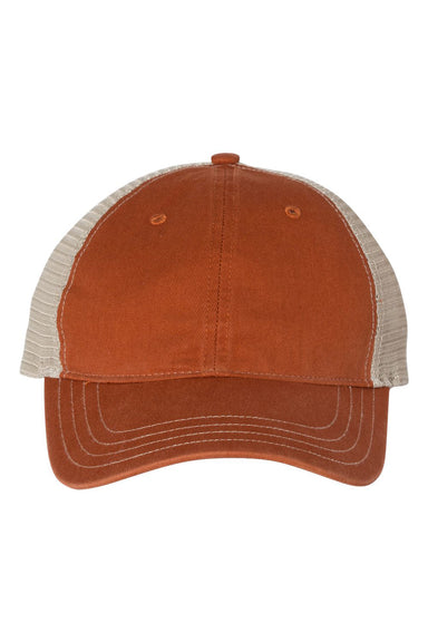 Richardson 111 Mens Garment Washed Trucker Hat Texas Orange/Khaki Flat Front