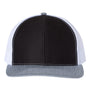 Richardson Mens Snapback Trucker Hat - Black/White/Heather Grey - NEW