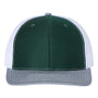 Richardson Mens Snapback Trucker Hat - Dark Green/White/Heather Grey - NEW