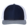 Richardson Mens Snapback Trucker Hat - Navy Blue/White/Heather Grey - NEW