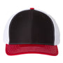 Richardson Mens Twill Back Snapback Trucker Hat - Black/White/Red - NEW
