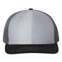 Richardson Mens Twill Back Snapback Trucker Hat - Grey/Charcoal Grey/Black - NEW