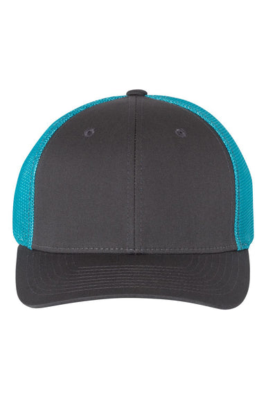 Richardson 110 Mens R-Flex Trucker Hat Charcoal Grey/Neon Blue Flat Front