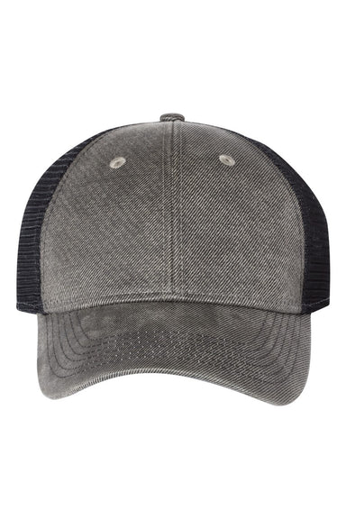 Sportsman SP3250 Mens Faux Waxy Trucker Hat Grey/Black Flat Front
