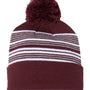 Sportsman Hats Unisex Striped Pom-Pom Cuffed Beanie - Maroon/White/Grey