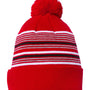 Sportsman Hats Unisex Striped Pom-Pom Cuffed Beanie - Red/White/Grey/Black