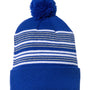 Sportsman Hats Unisex Striped Pom-Pom Cuffed Beanie - Royal Blue/White/Grey