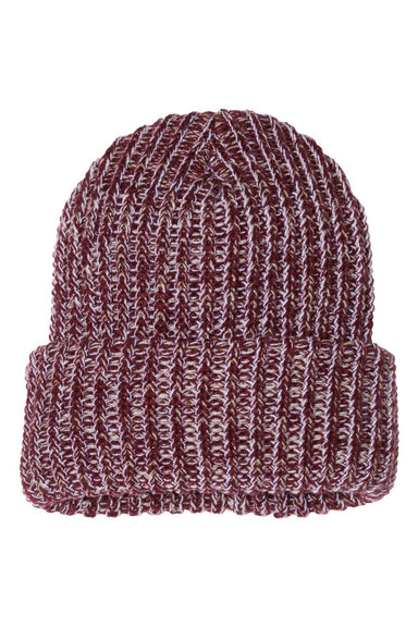Sportsman SP90 Mens Chunky Cuffed Beanie Maroon/Natural Flat Front