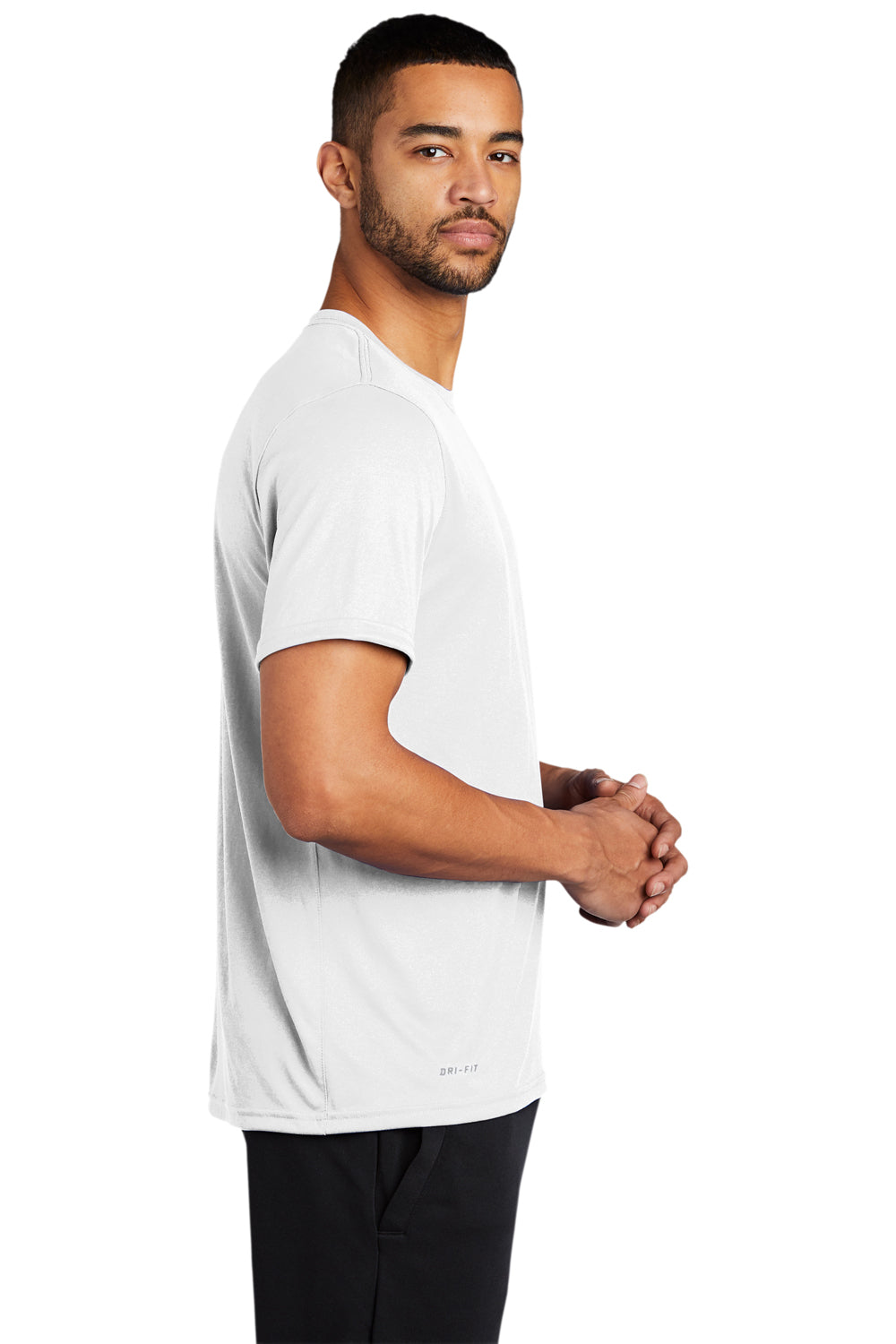 Nike 727982 Mens Legend Dri-Fit Moisture Wicking Short Sleeve Crewneck T-Shirt White Model Side