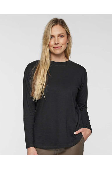 LAT 3508 Womens Fine Jersey Long Sleeve Crewneck T-Shirt Black Model Front