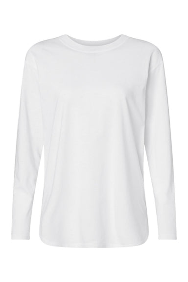 LAT 3508 Womens Fine Jersey Long Sleeve Crewneck T-Shirt White Flat Front