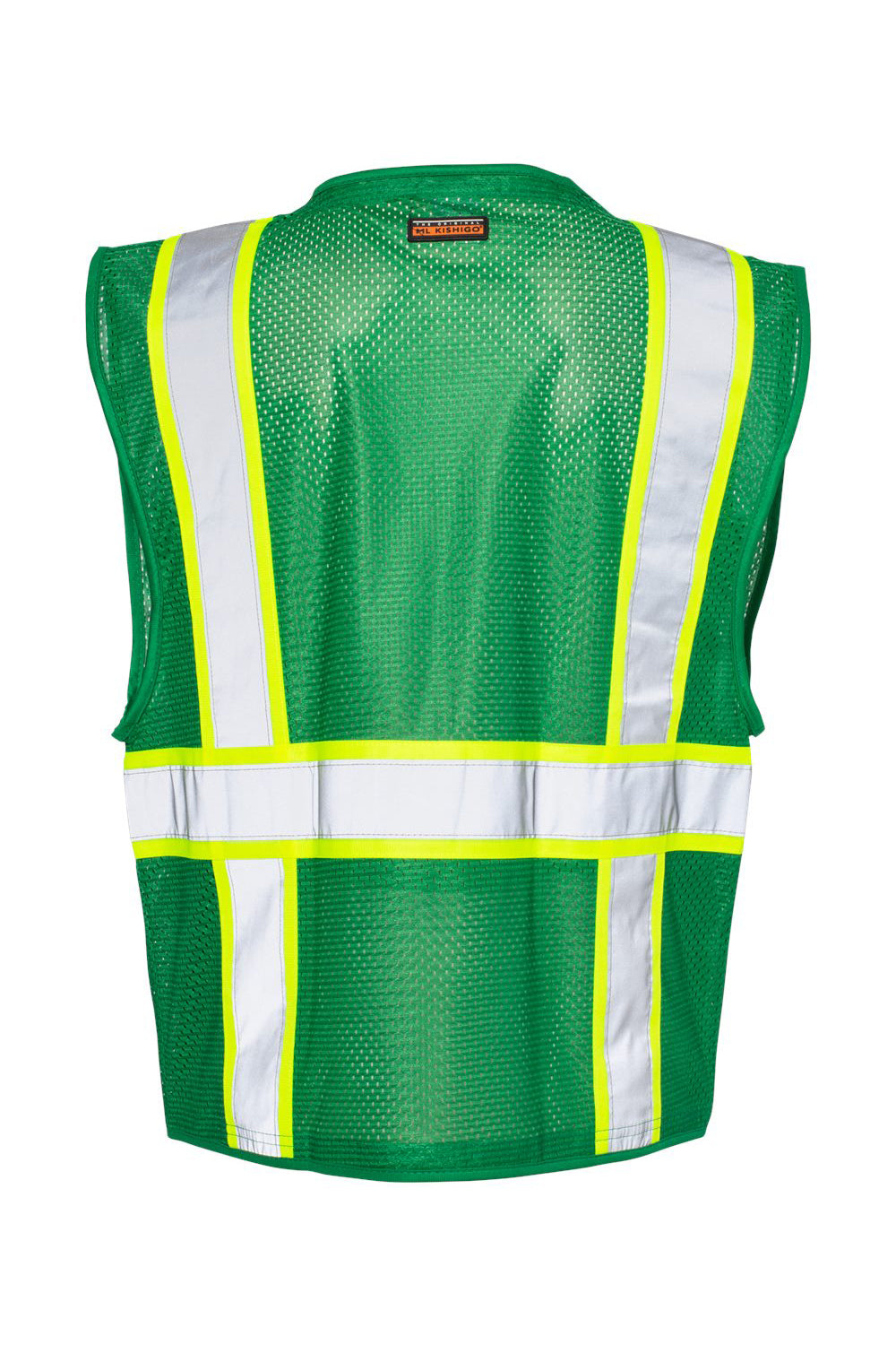 Kishigo B100-111 Mens EV Series Enhanced Visibility Multi Pocket Mesh Vest Green/Lime Green Flat Back