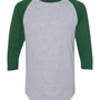 Augusta Sportswear Mens Raglan 3/4 Sleeve Crewneck T-Shirt - Heather Grey/Dark Green