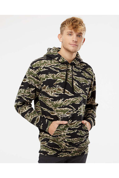 Independent Trading Co. IND4000 Mens Hooded Sweatshirt Hoodie Tiger Camo Model Front