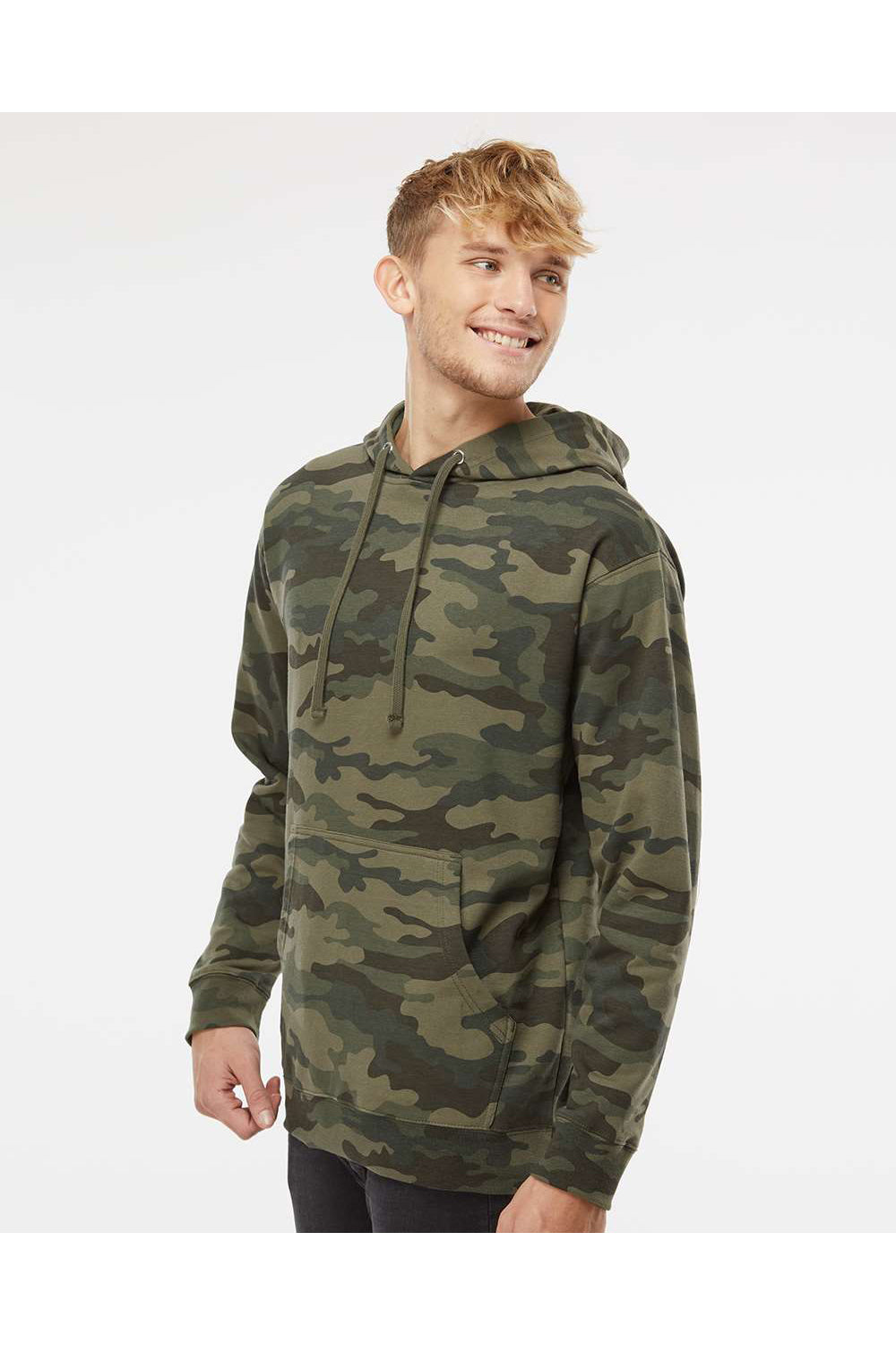 Independent Trading Co. SS4500 Mens Hooded Sweatshirt Hoodie Forest Green Camo Model Side