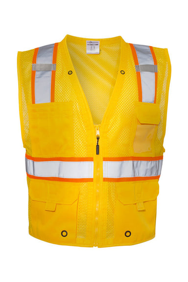 Kishigo B100-111 Mens EV Series Enhanced Visibility Multi Pocket Mesh Vest Yellow/Orange Flat Front